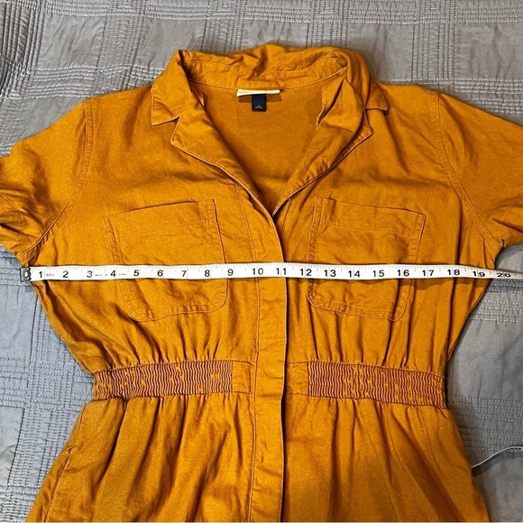 Universal Thread Womens M Linen Blend Mustard Yellow Romper Jumpsuit Pockets - Picture 5 of 15
